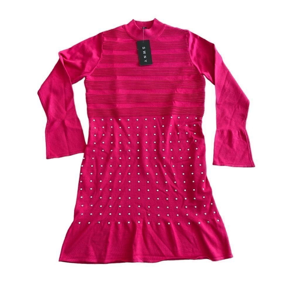 SWNY Pink Studded Knit Dress LARGE NWT